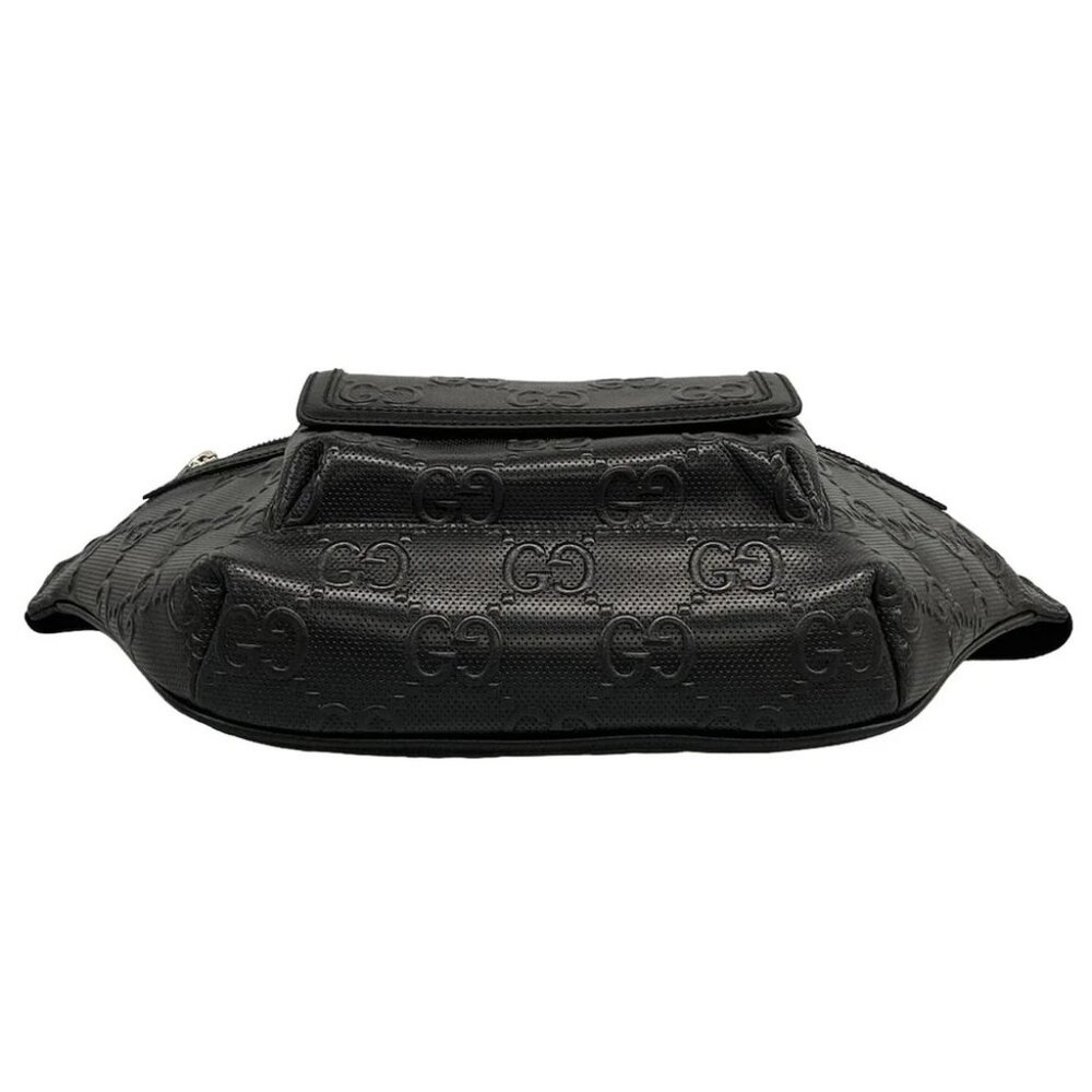 GUCCI GG Emboss Belt Bag 645093 Black Leather Bum Bag - Picture 5 of 14